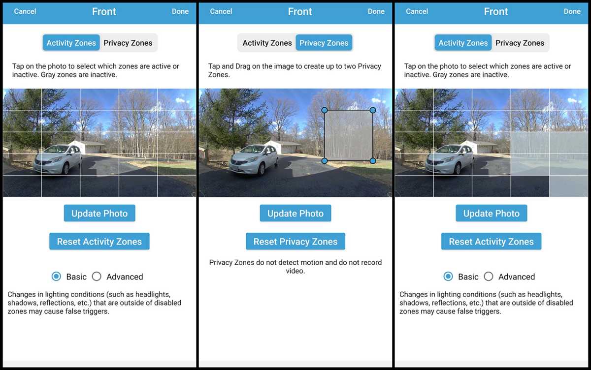 Schermafbeeldingen van de gebruikersinterface van de Blink Video Doorbell-app
