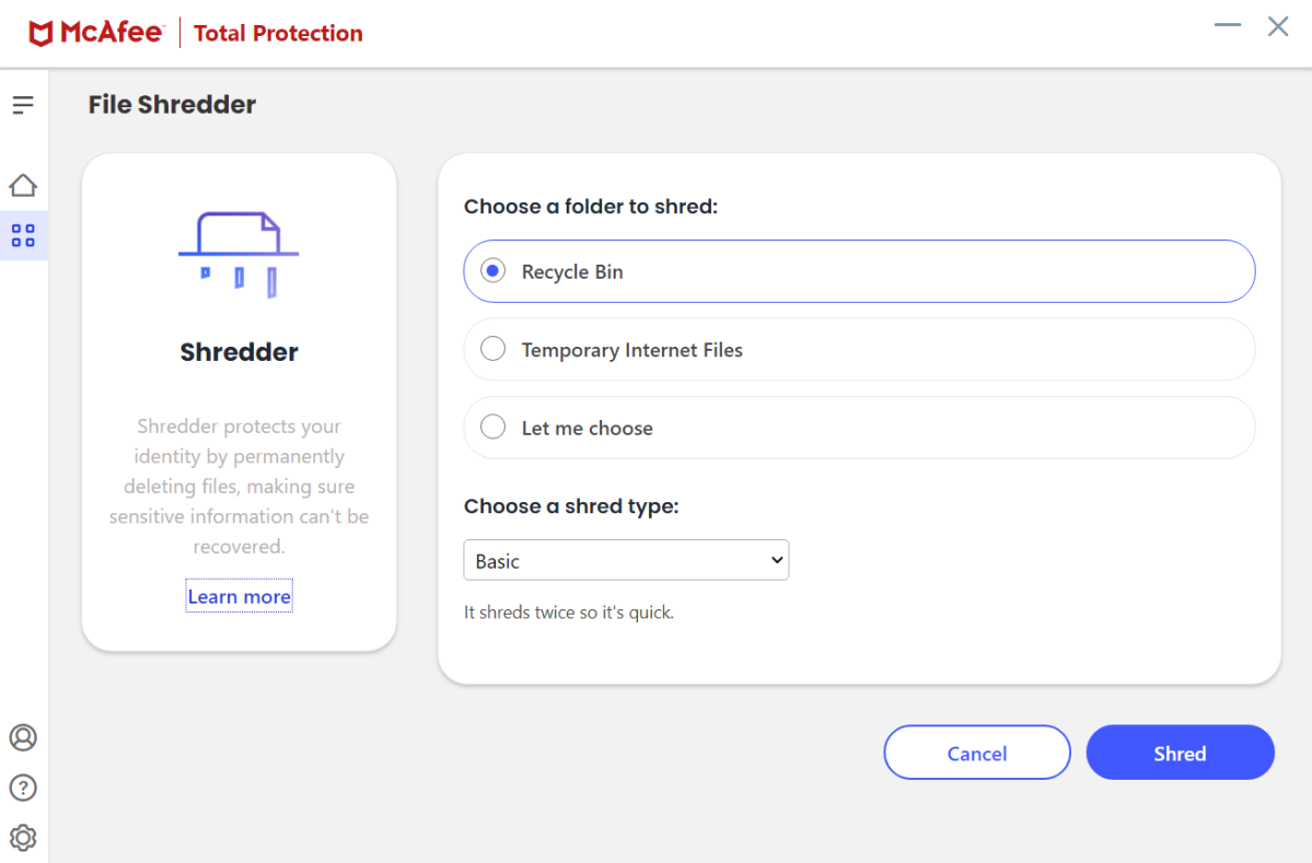 McAfee Total Protection's File Shredder feature