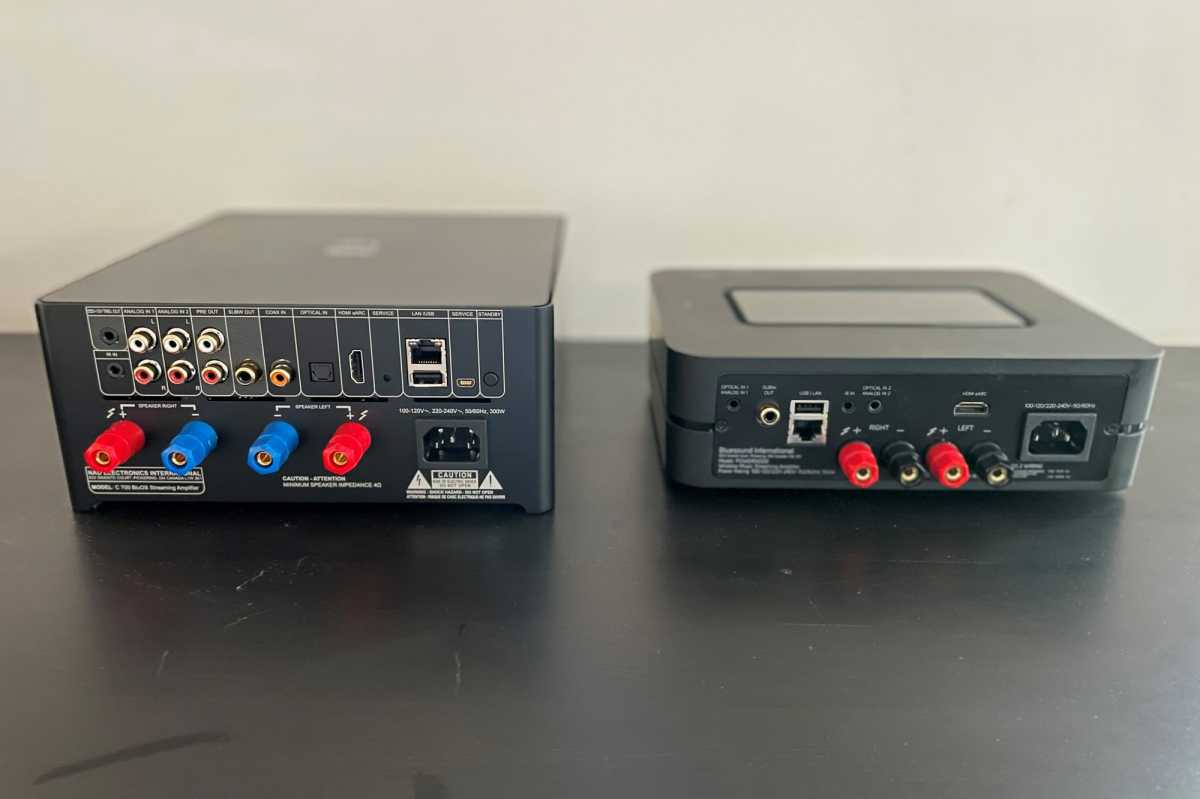 Rear panel of NAD C700 compared to Blusound Powernode