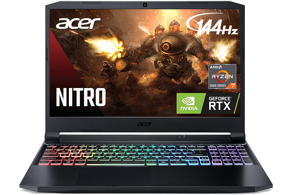 an acer gaming laptop facing front  with an RGB backlit keyboard