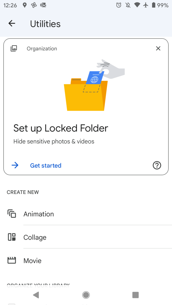 Herramientas de Google Photos - Configuración de carpeta bloqueada