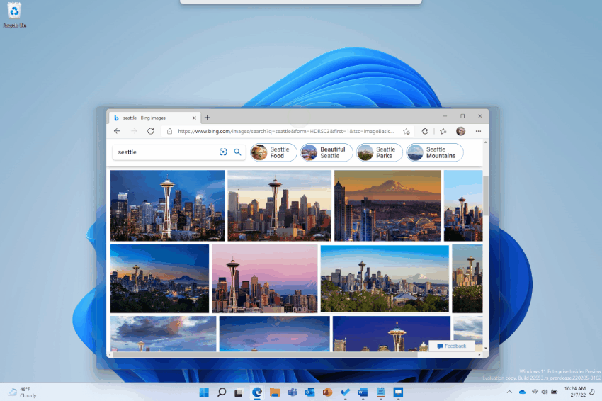 Layout di snap di Windows 11 Insider Preview Build 22557: