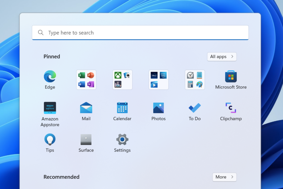 Windows 11 Insider Preview Build 22557 start menu folders