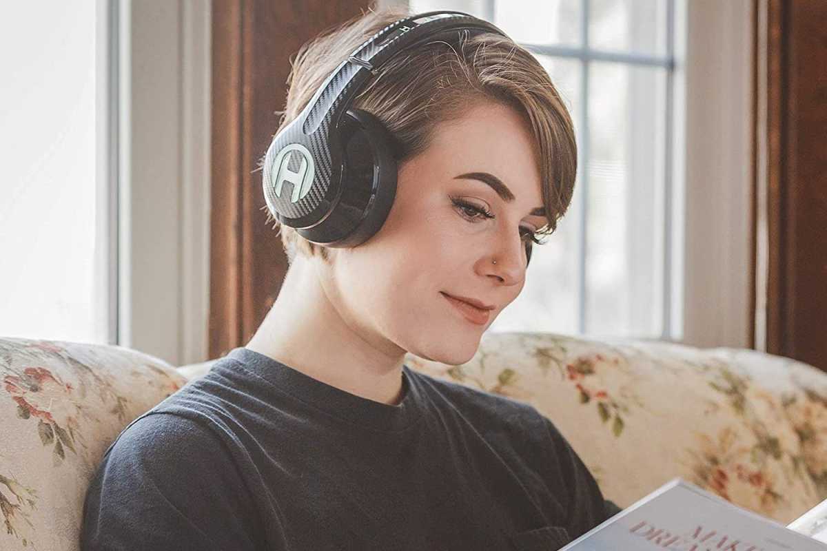 Model wearing The Haymaker headphone