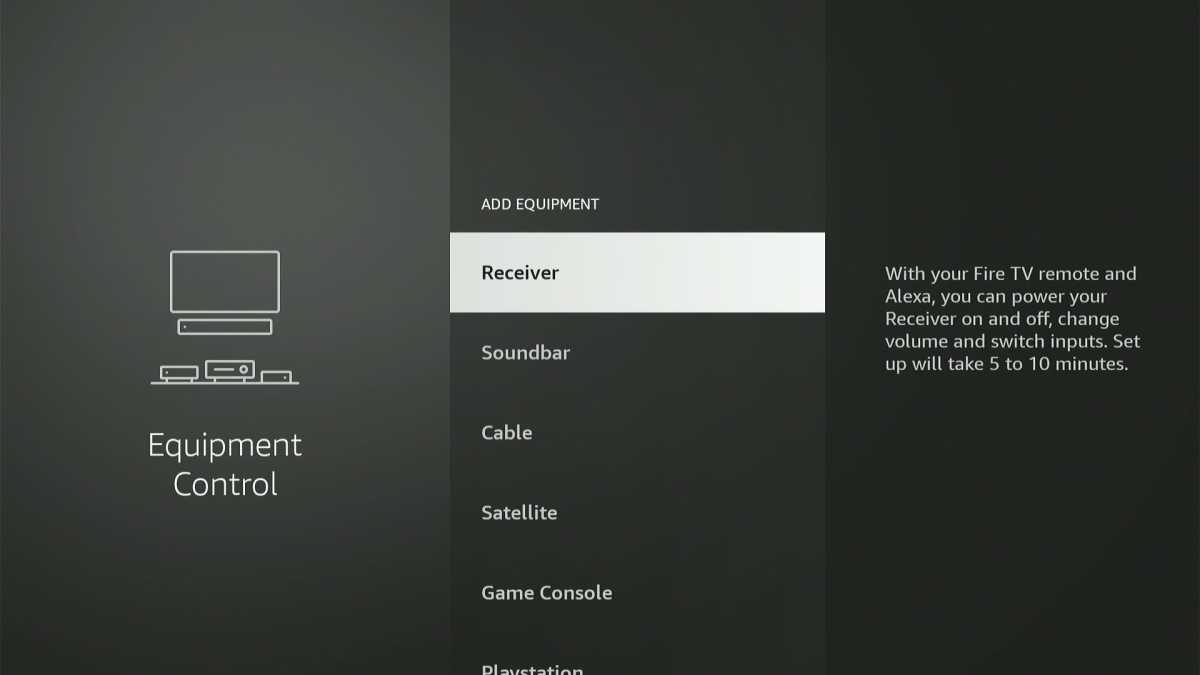 Fire TV equipment control menu