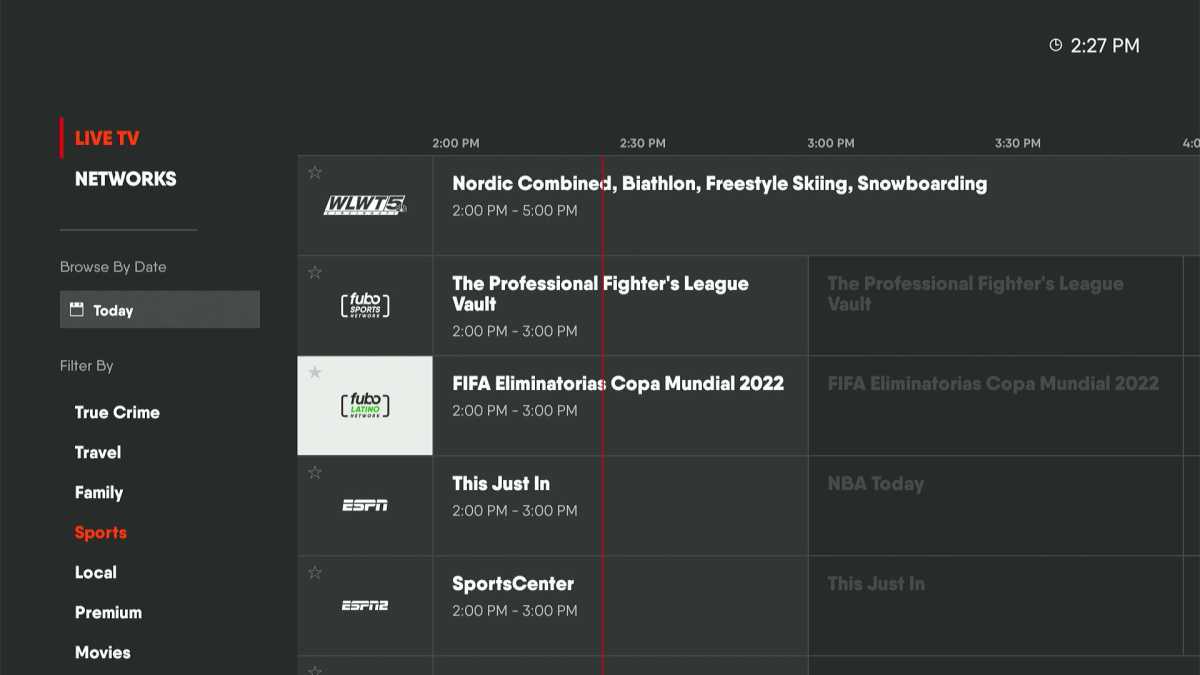 FuboTV's genre filters