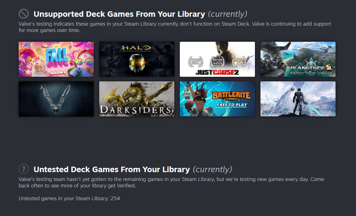 Valve's tool shows which Steam Games won't play on the Steam Deck