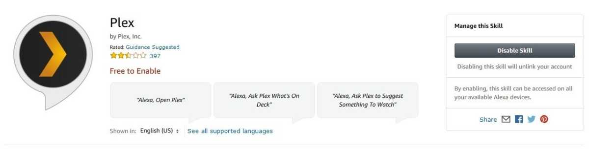 Plex Alexa skill