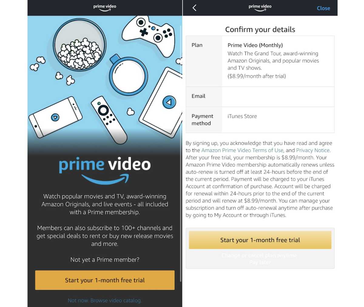 Prime Video signup on iOS