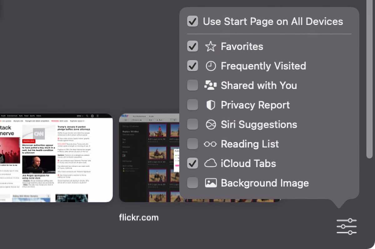 Safari Start Page options