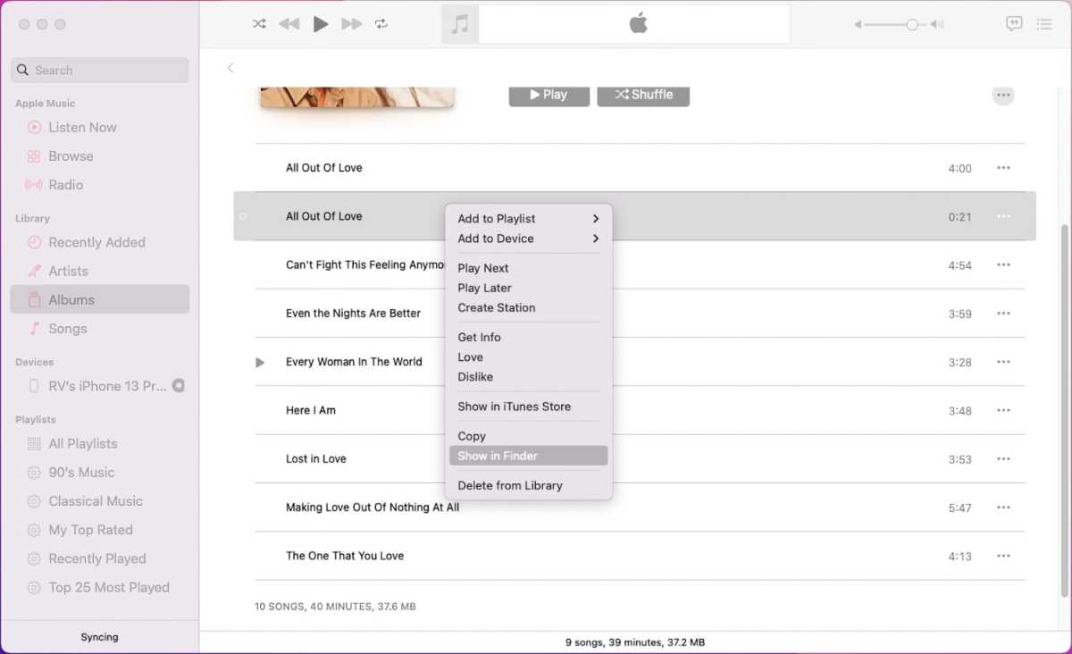 Lihat Apple Music di Finder