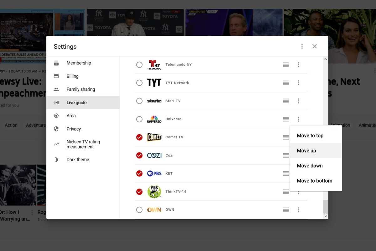 YouTube TV custom channel list