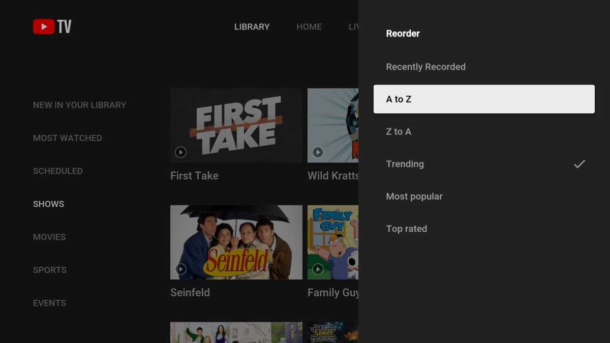 YouTube TV DVR list