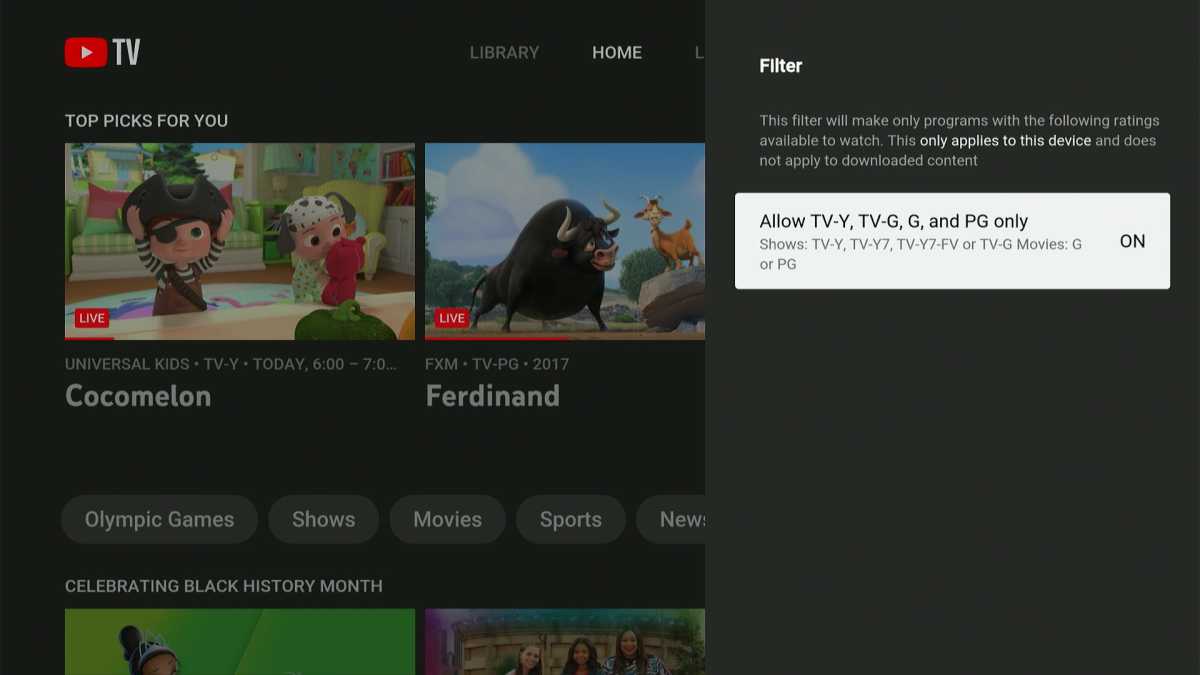 YouTube TV parental controls