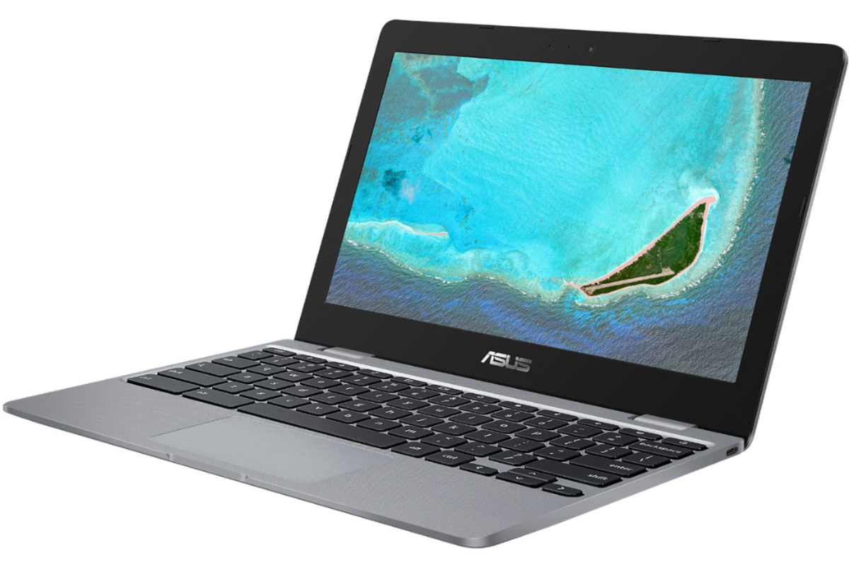 An Asus Chromebook facing from right.