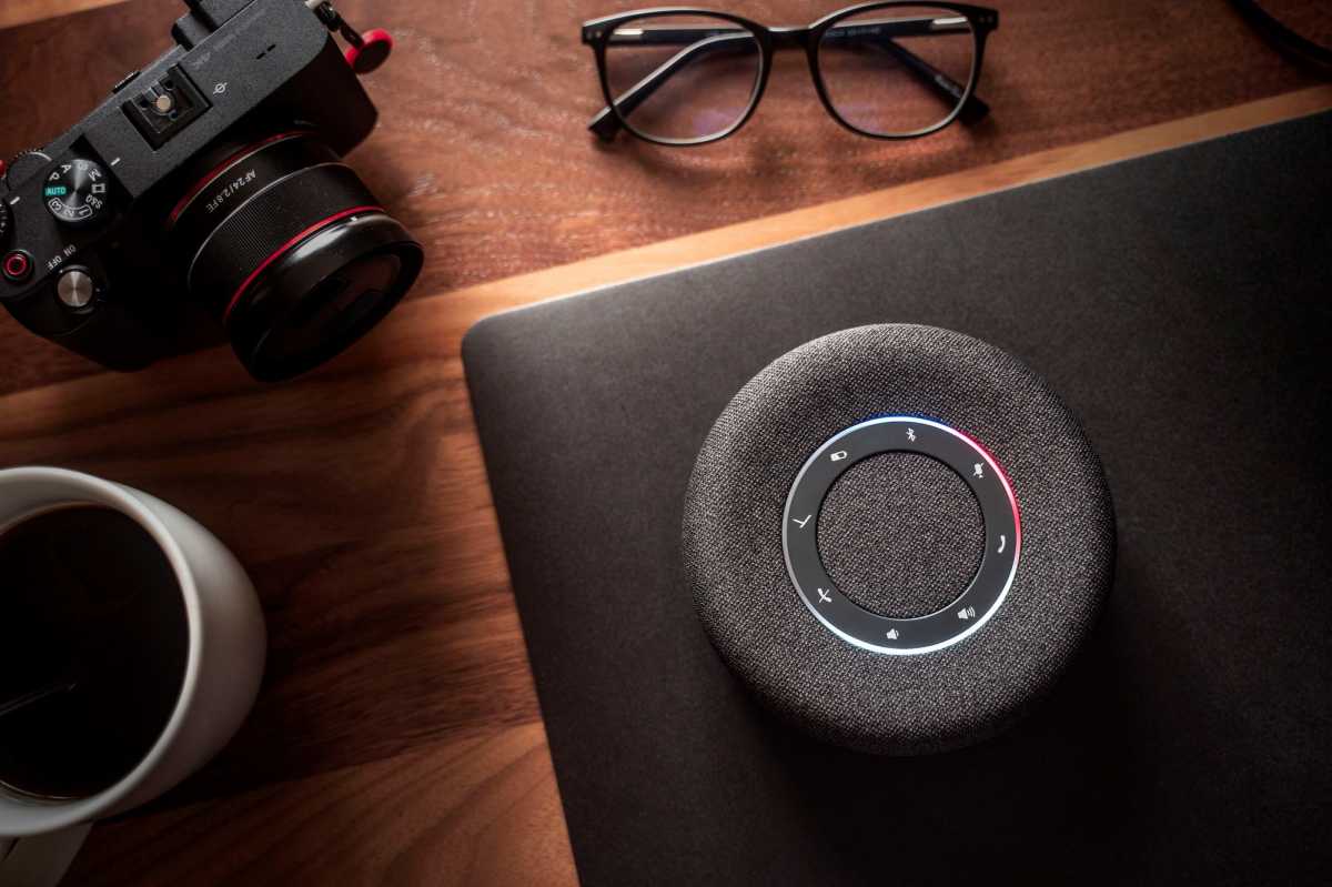 Top down view of Beyerdynamic Space speaker in charcoal