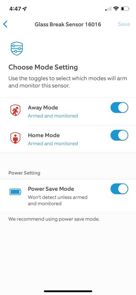 Ring Glass Break Sensor states 