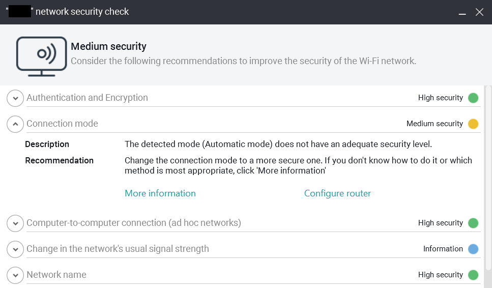 The router security details page for Panda Dome Complete