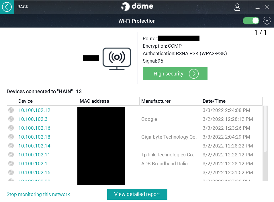 Panda Dome Complete's Wi-Fi Protection screen.