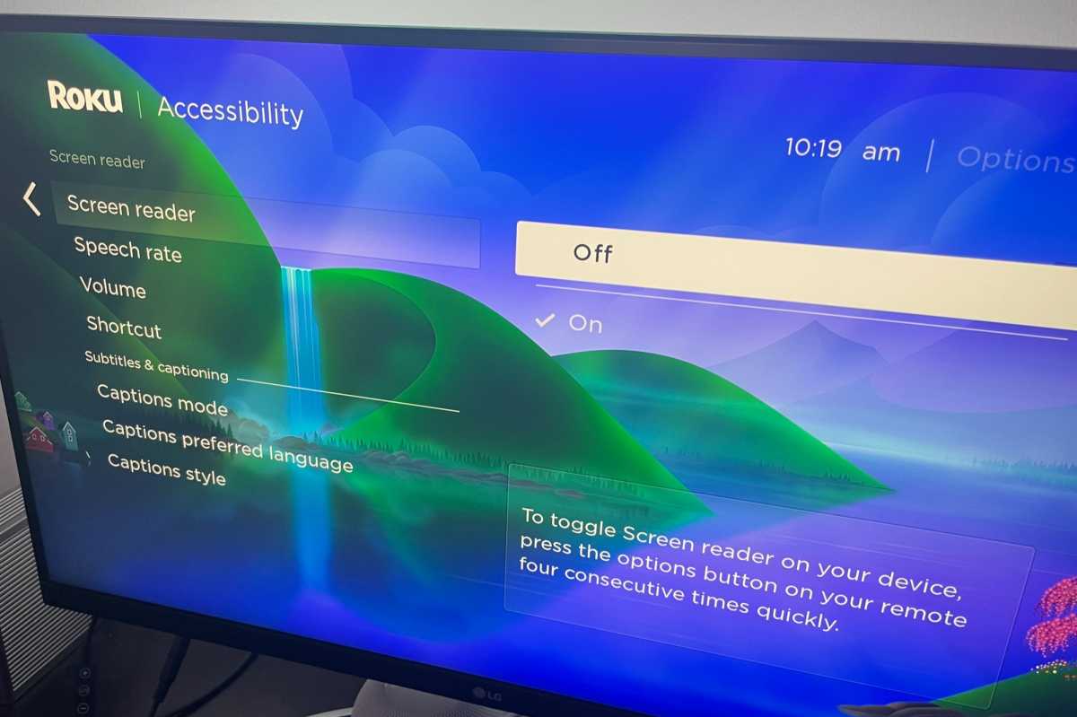 roku screen reader keeps coming on