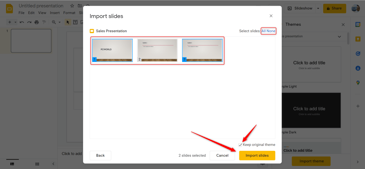 Select and import slides