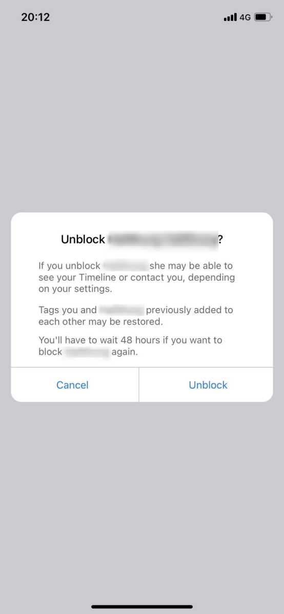 Tap unblock to confirm