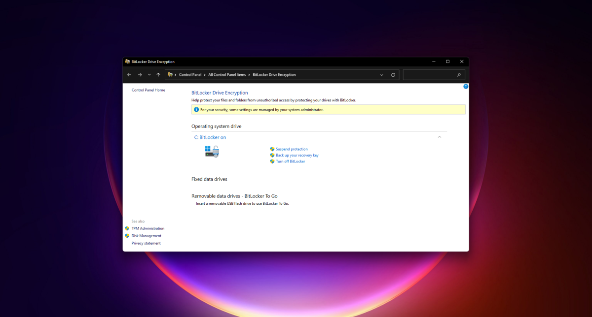 BitLocker settings in Windows 11