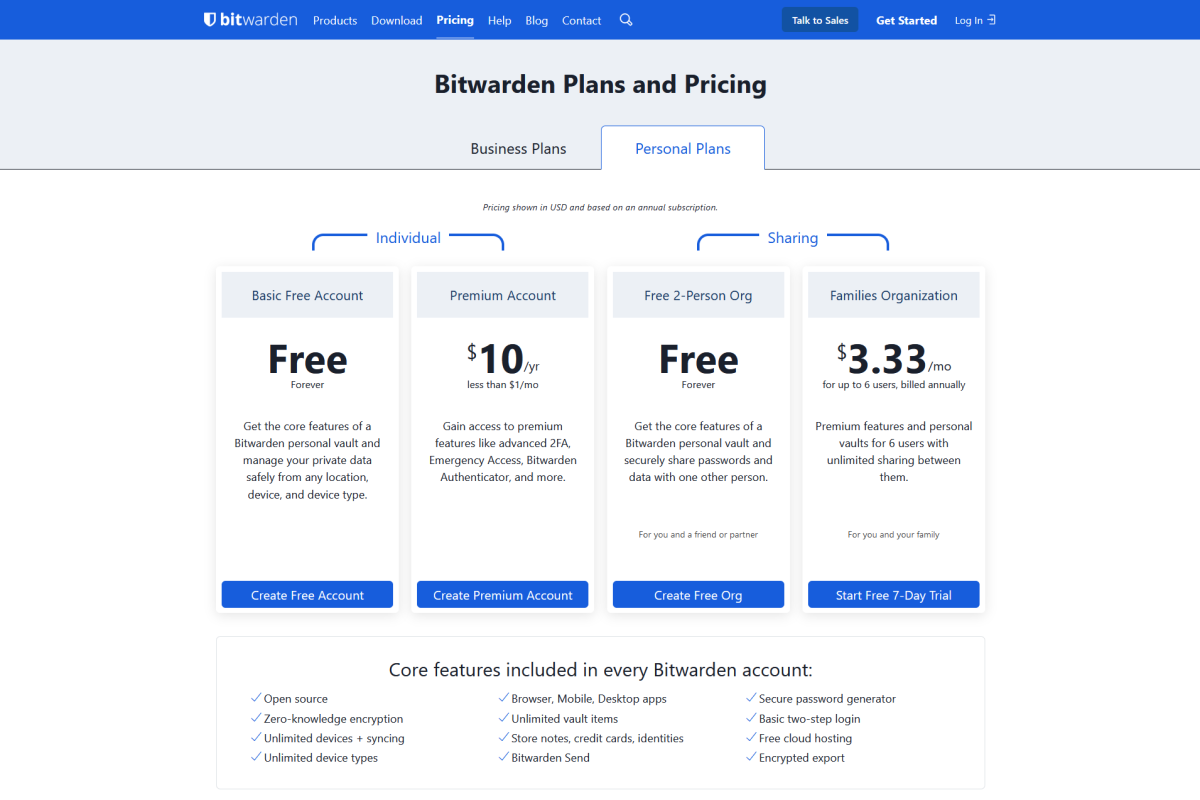 Bitwarden Plans And Pricing (2022)