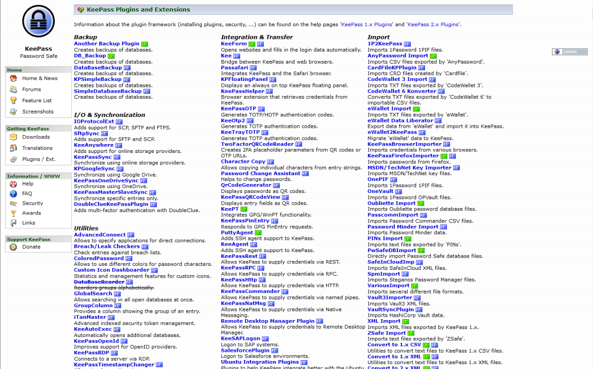 Keepass Plugins Page (2022)