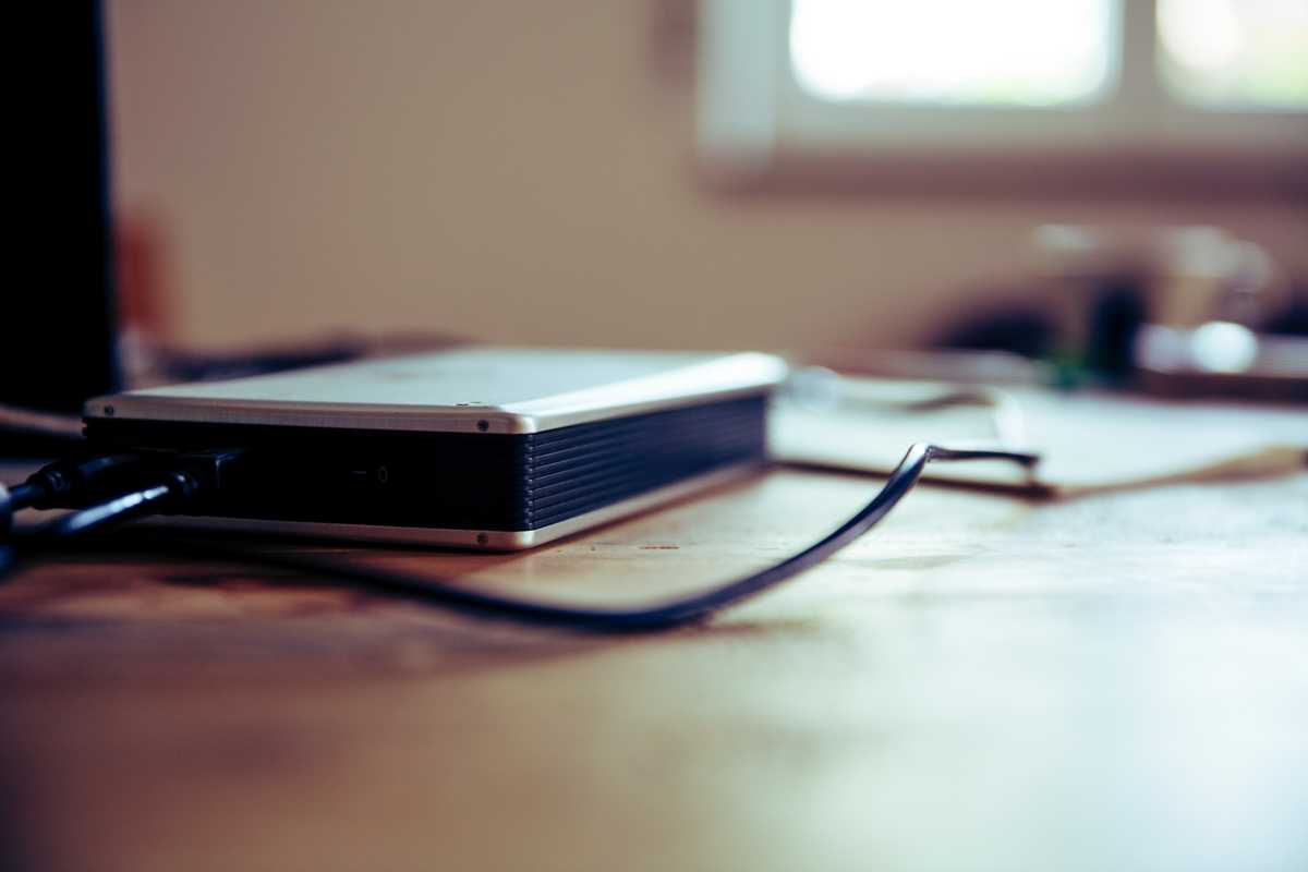 External hard drive on a table