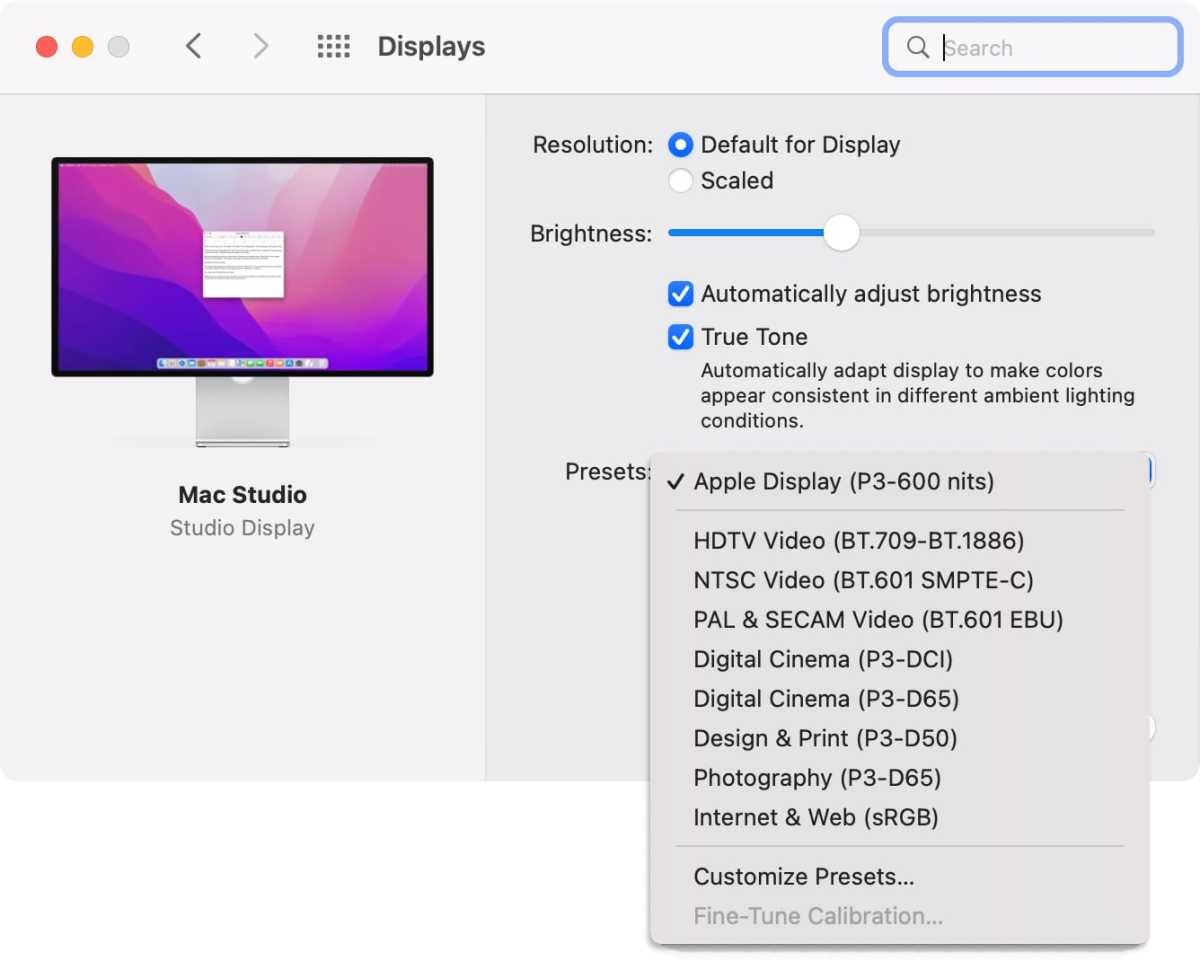 Studio Display presets