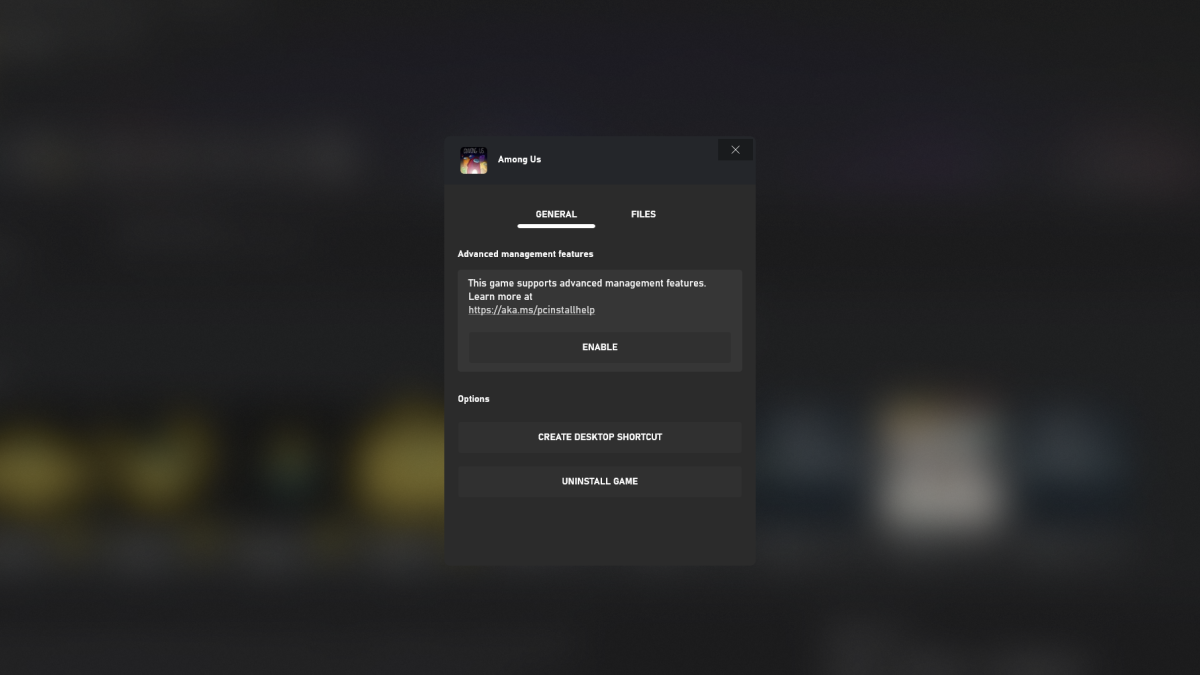 Xbox App Showing Previous Installed Game That Supports Advanced Management Features (Among Us)