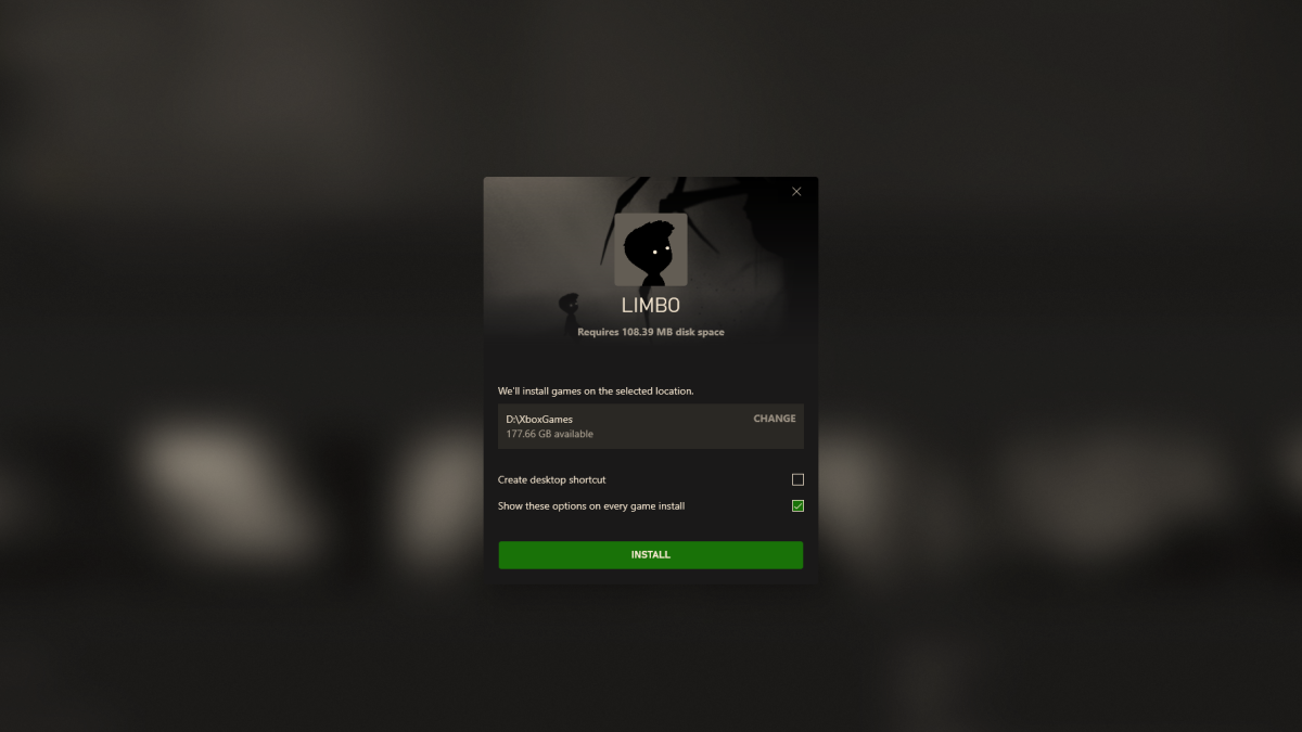 Xbox App Showing Installation Options For A Game (Limbo)