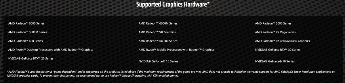 FidelityFX Super Resolution supported hardware