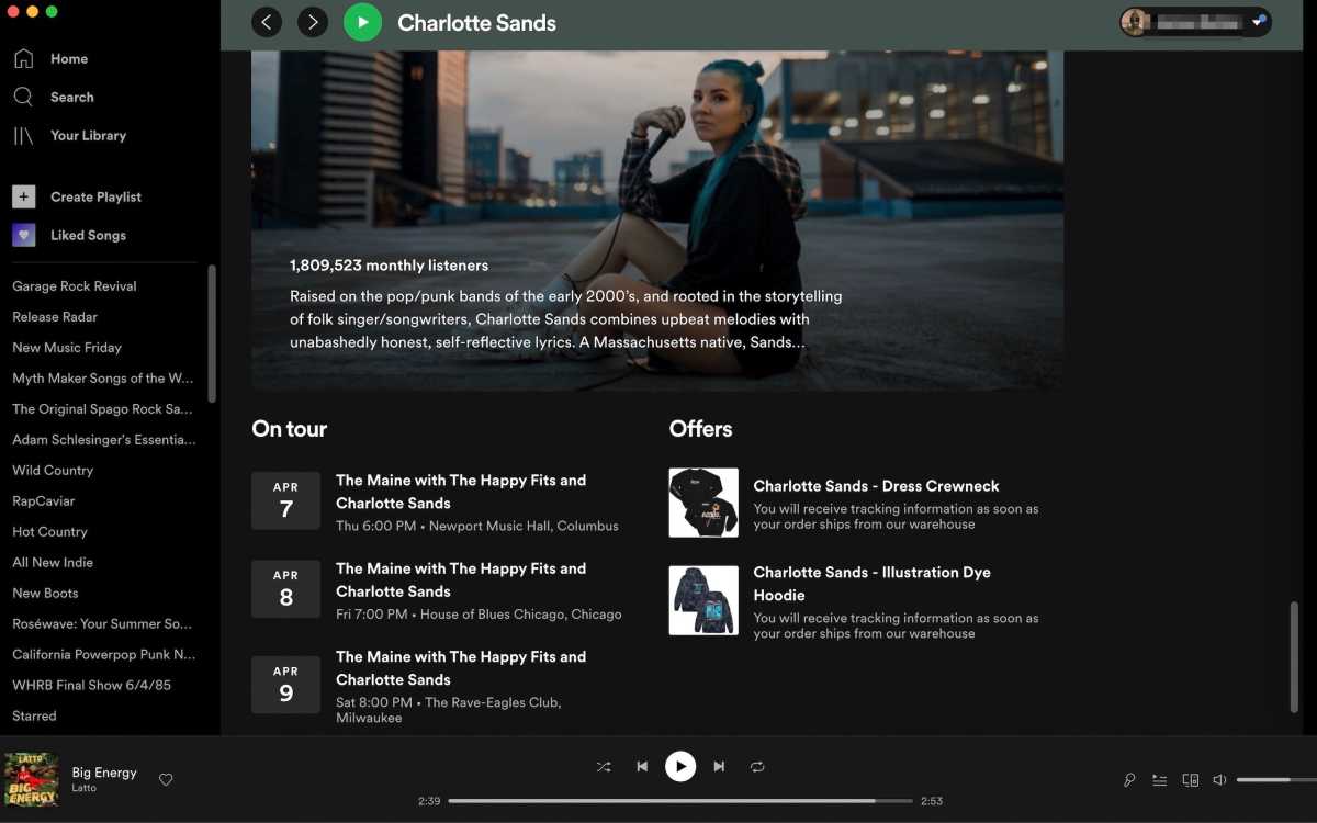 A Spotify artist page