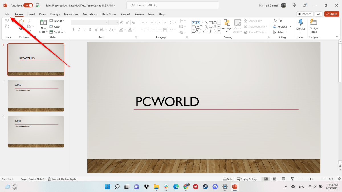 make a powerpoint presentation video Click File