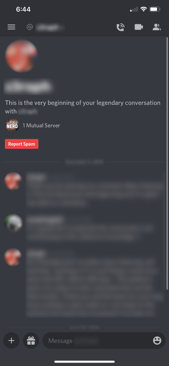 Discord Report Spam button on mobile