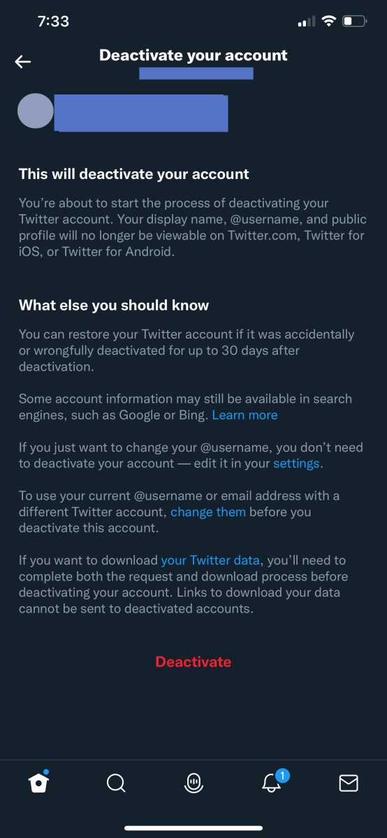 Twitter Deactivate Account Option