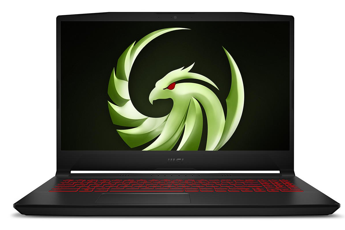 A black laptop with a red backlit keyboard