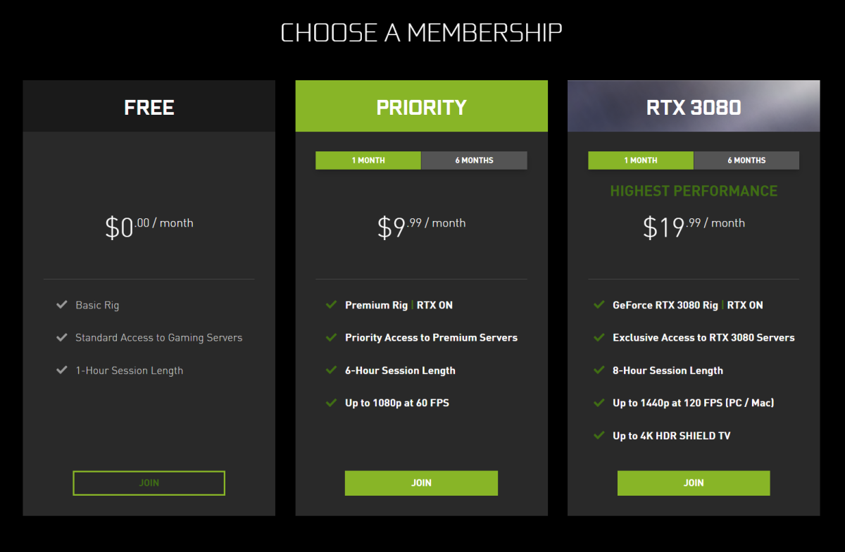 GeForce Now membership plans