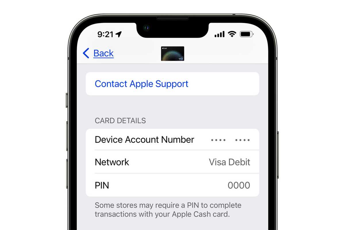Podrobnosti o kartě Apple Cash