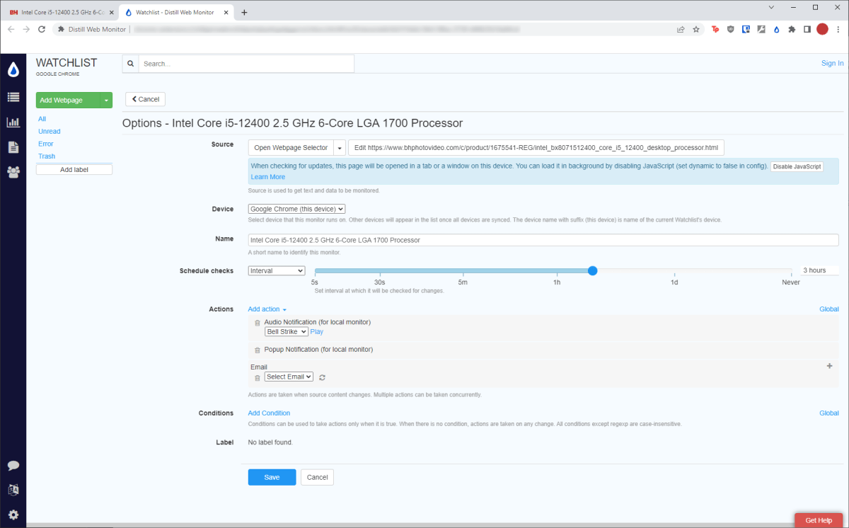 Set up of Distill.io tracking