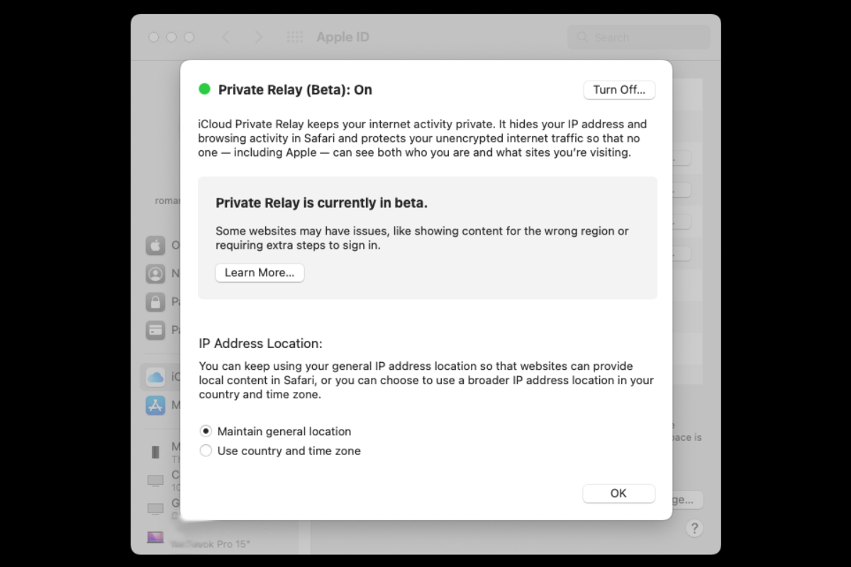 nastavení internetového soukromého přenosu macOS