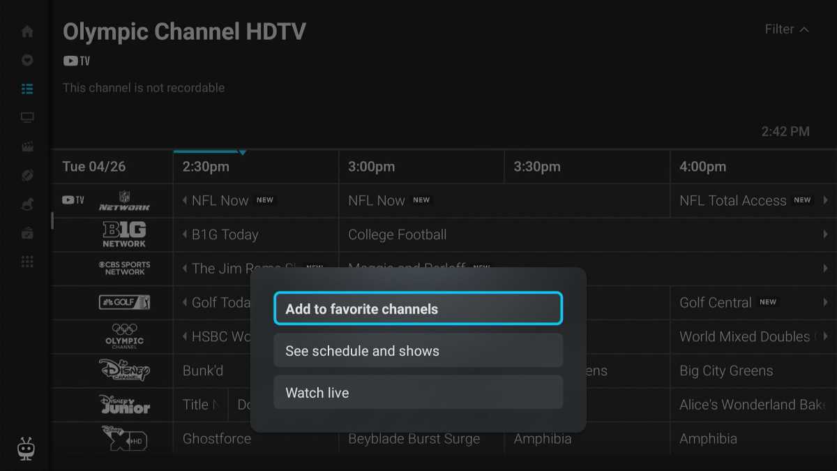 Favorite channels in the TiVo Stream 4K live guide