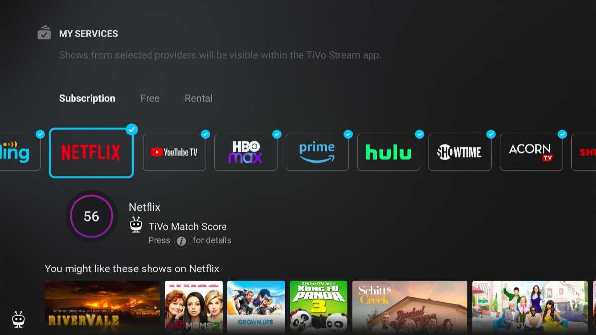 TiVo Stream 4K streaming service selection