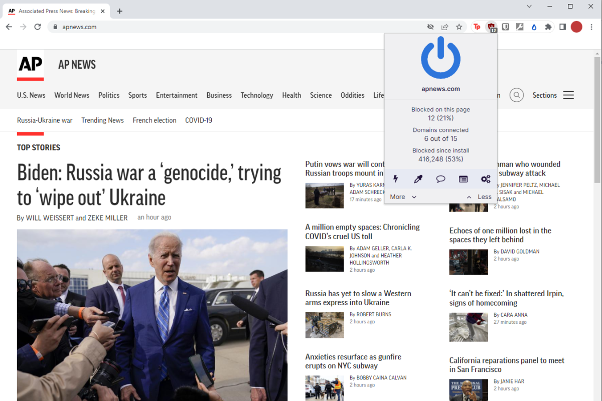 uBlock Origin options on the AP News website
