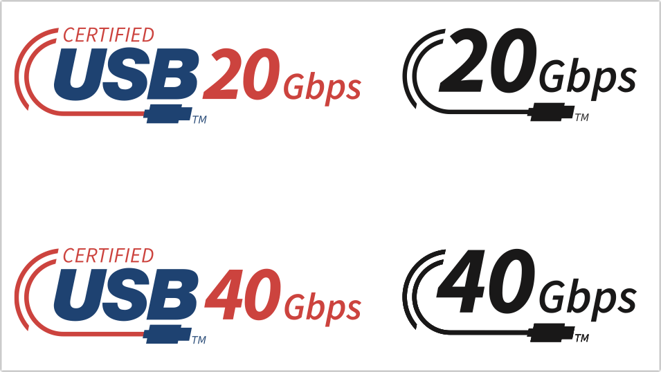 USB4 20 and 40 Gbps logos and markings