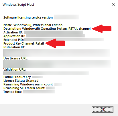 Windows license key info in Windows