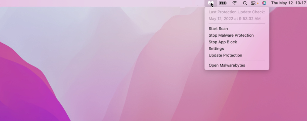 remove malwarebytes from mac top bar