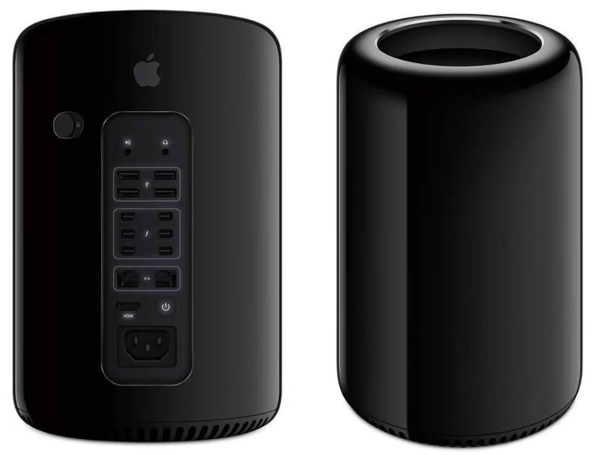 Apple Mac Pro 2013 cylinder back and front
